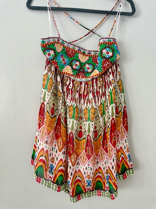NWOT ZARA Boho Embroidered Mini Dress Strappy Criss Cross Back Multicolor - Picture 2 of 7